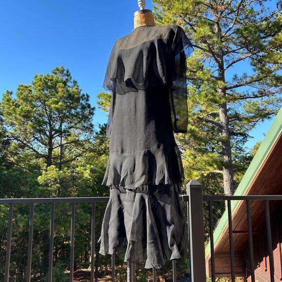 Vintage 20s/30s Silk Chiffon Tiered Flowy Ruffled Minimalist Flapper Dress XXS - Picture 3 of 9